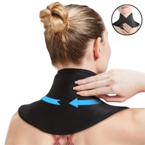 Compresa cervical Terapia 360° en negro, ajustable para aliviar tensión y rigidez del cuello.